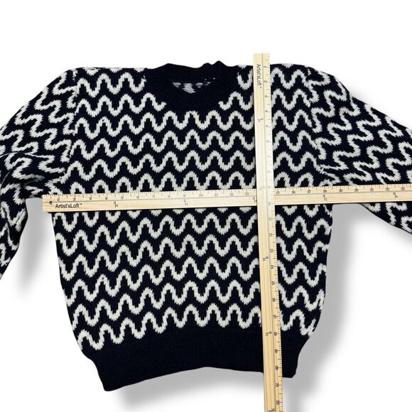 Vintage Women’s Wool Sweater S Blue Crop Zig Zag Geometric Puff Sleeve Artsy - Picture 4 of 9